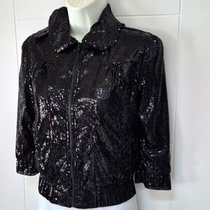 Say Who Ark & Co Sequin Black Jacket Removable Hood XS